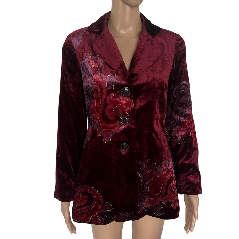 Whimsigoth Velvet Paisley Blazer Jacket Burgundy Boho Victorian Whimsigoth P6